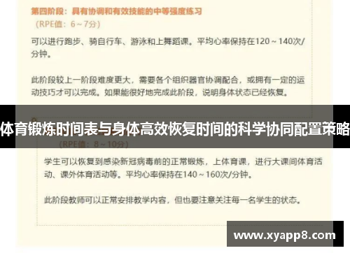 体育锻炼时间表与身体高效恢复时间的科学协同配置策略